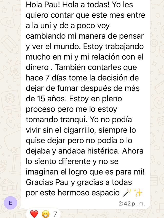 Mensaje de una alumna