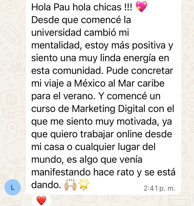 Mensaje de una alumna